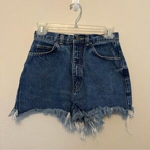 Vintage Pasta High Waisted Denim Cut Off Shorts Medium Wash Frayed Hem 25 Waist